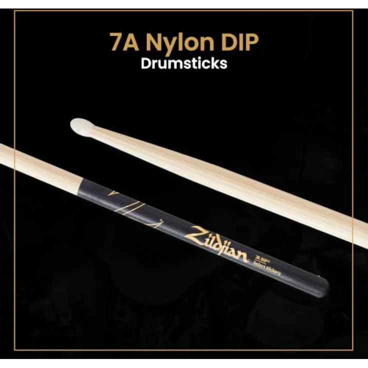 Zildjian 7A Hickory Drumsticks, Nylon Tip für fokussierten Klang, Black DIP mit rutschfestem Griff – Bild 2