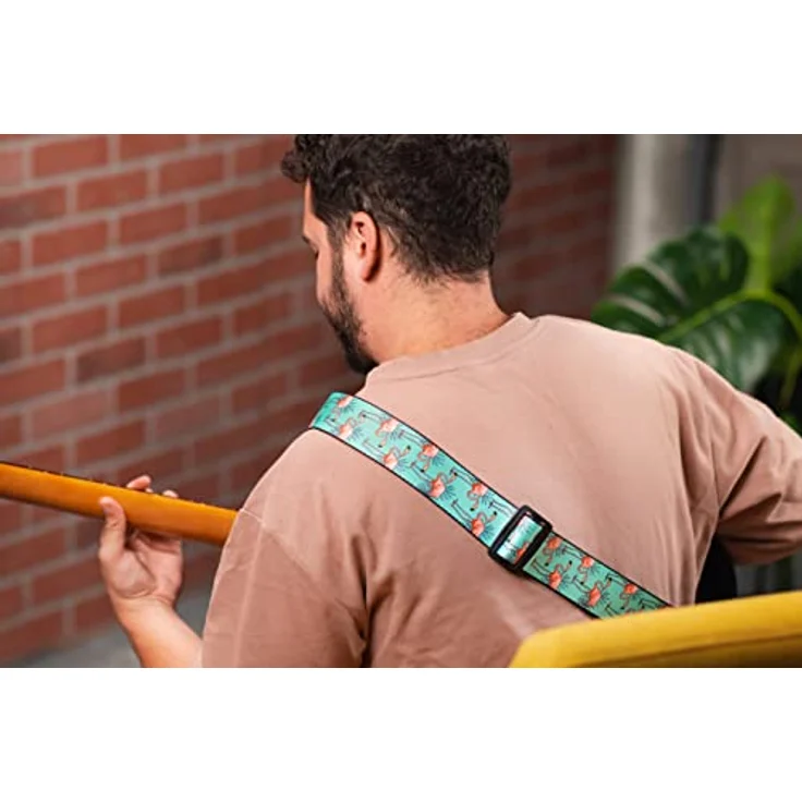 Levys Poly Print Strap Flamingo, Gitarrengurt aus Polyester mit Lederendstück, verstellbar bis 151 cm, mehrfarbig im Flamingo-Design – Bild 4