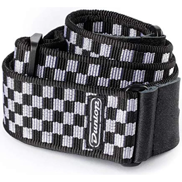 Jim Dunlop Gitarrengurt Standard, extralanger Schachbrettgurt in Schwarz & Weiß, 5 cm breit mit Lederenden – Bild 1