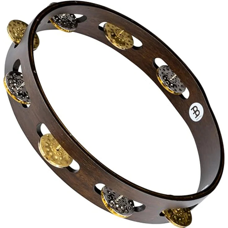 Meinl TA1VM-WB Vintage Tambourine, 10" Holzkessel mit 8 Paar gehämmerten Messingschellen und Stahlschellen, Walnut Brown – Bild 1