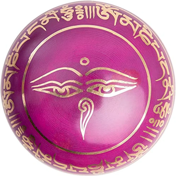 HIMALAYAN BAZAAR Tibetisches Klangschalen-Set, handgefertigte 7,6 cm Klangschale für Meditation und Achtsamkeit, inkl. Seidenkissen, Schlägel und Tasche, Orchidee – Bild 5