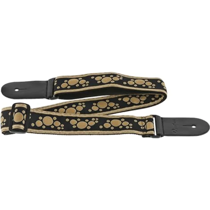 Ovation Soundhole Retro Gold, Gitarrengurt aus Nylon mit stabilen Lederenden, 50 mm breit, verstellbar von 84 cm bis 144 cm, goldfarben mit gesticktem Multi-Soundhole-Motiv – Bild 1