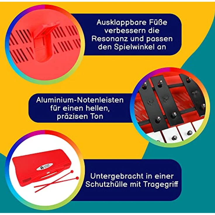 A-Star 25-Noten-Sopran-Chromatisches Glockenspiel-Xylophon, rotes Gehäuse, 2 Oktaven G5 bis G7, 10er-Pack mit zwei Kunststoffschlägeln – Bild 3
