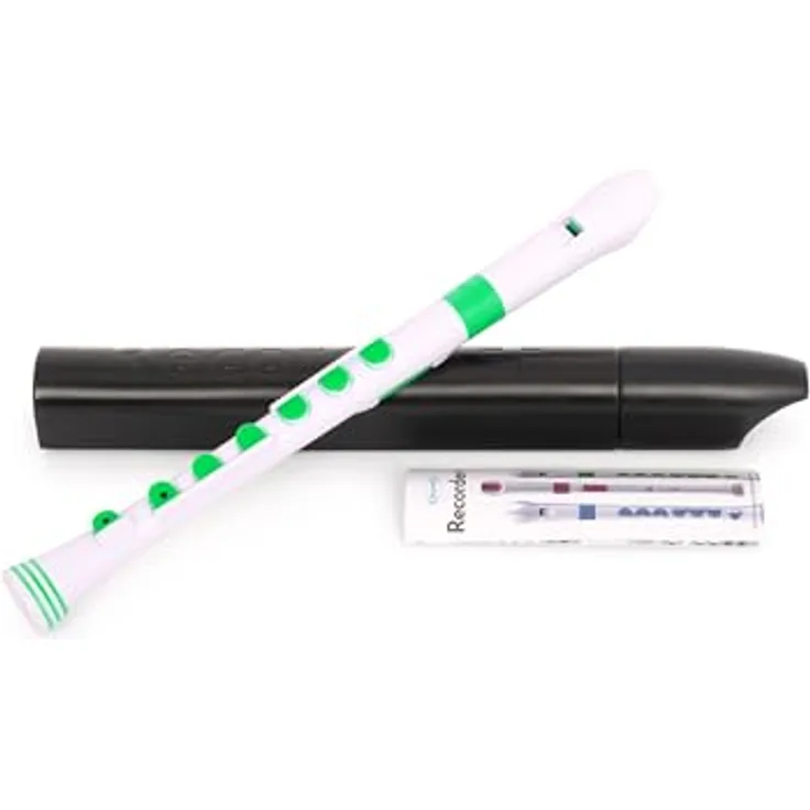 Nuvo Recorder+ Baroque White-Green, Sopranblockflöte in C mit Silikonklappen und abnehmbaren Farbringen