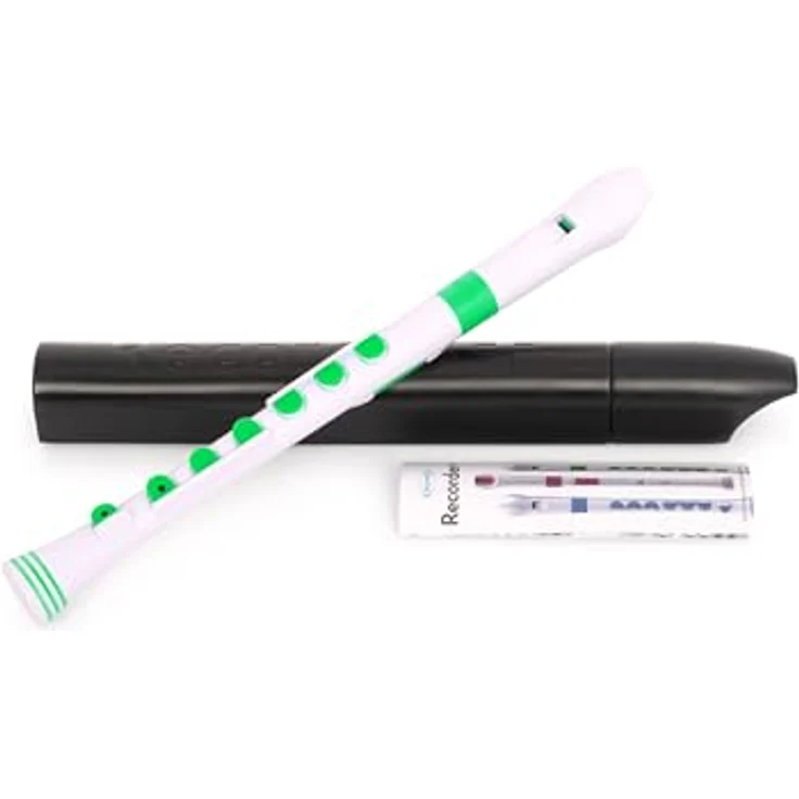 Nuvo Recorder+ Baroque White-Green, Sopranblockflöte in C mit Silikonklappen und abnehmbaren Farbringen – Bild 1