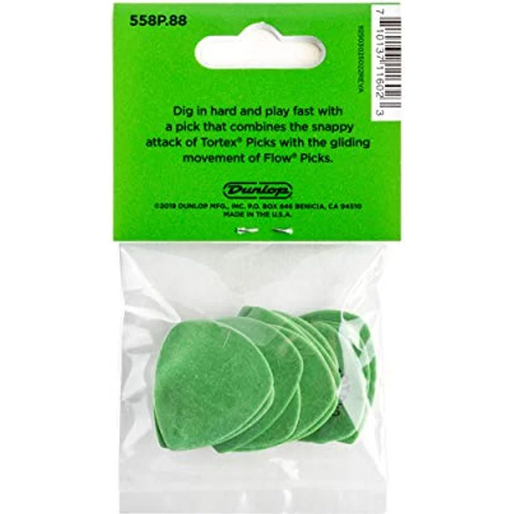 Dunlop Flow Standard Pick Set 0,88 mm, 12 Stück Plektren in Grün, langlebig mit scharfer Spitze für Präzision – Bild 5