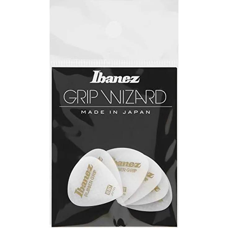 Ibanez PPA16HRG Pick Set, Plektrum Set mit 6 Stück, weiß, 1,00mm, Rubber Grip, Short Teardrop Shape