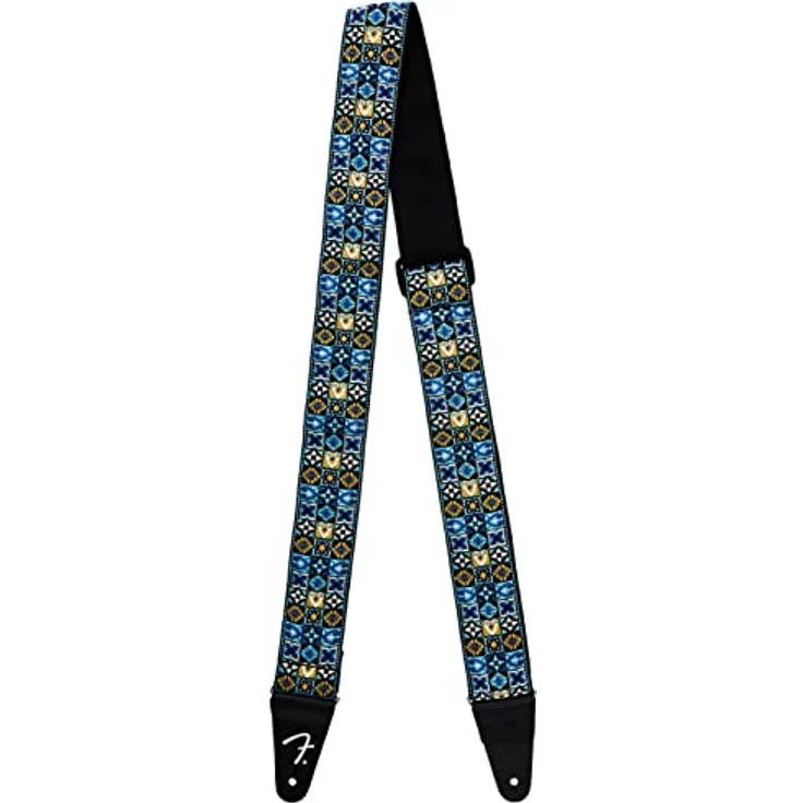 Fender Festival Collection Strap Blue, Gitarrengurt aus reißfestem Polypropylen, verstellbar von 80 cm bis 148 cm, mit Lederenden und Fender Logo, Breite 5 cm – Bild 3