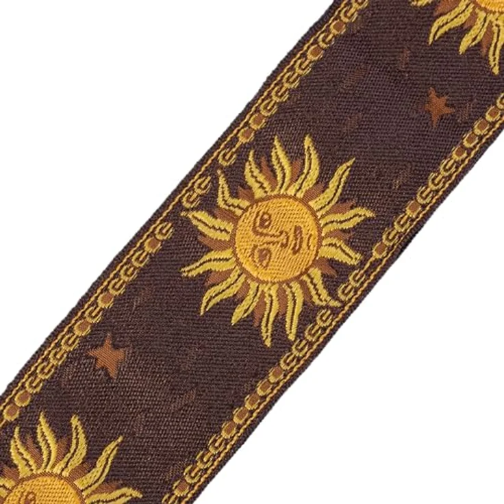 Levys Woven Jacquard Strap 2", Gitarrengurt aus Polypropylen mit Leder-Endstück, braun mit Sun-Motiv, verstellbar von 102 cm bis 145 cm – Bild 4