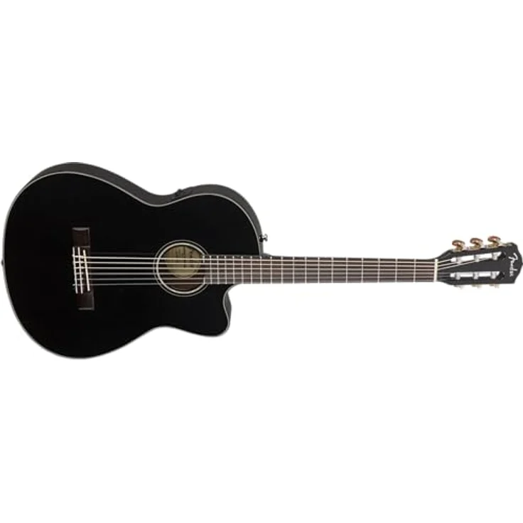 Fender CN-140SCE Thinline Black, Konzertgitarre mit massiver Zederdecke, Cutaway und Fishman Elektronik, schwarz hochglanz – Bild 4