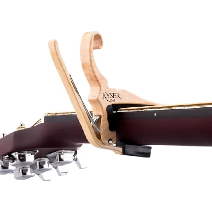 Kyser Quick-Change Capo, Kapodaster für Akustikgitarre, ahornfarbig, leichte Aluminiumausführung, einhändige Bedienung – Bild 3