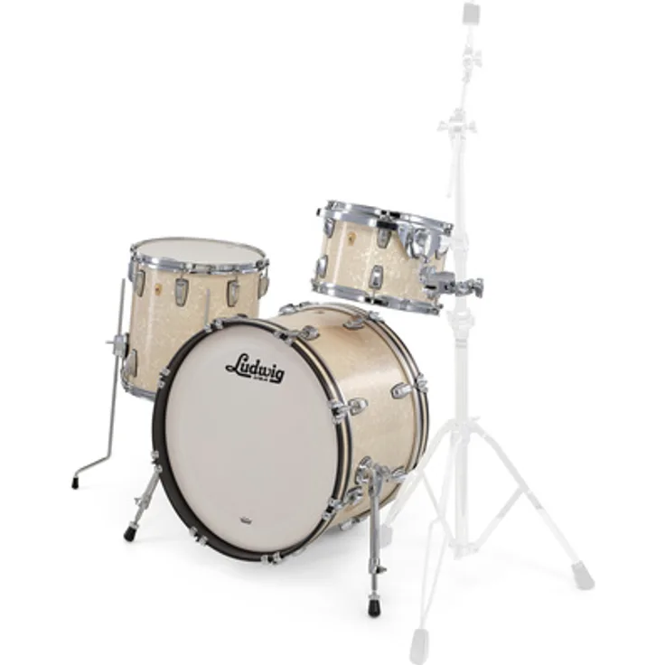 Ludwig Legacy Maple Downbeat V.White, Schlagzeug Set in Vintage White Marine, 20"x14" Bass Drum, 12"x08" Tom, 14"x14" Standtom, Ahorn-Pappel Kessel