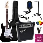 MSA Elektrogitarre Set, schwarze E-Gitarre mit 20Watt Verstärker, Stimmgerät, Gitarrenständer und Zubehör, 9-teilig