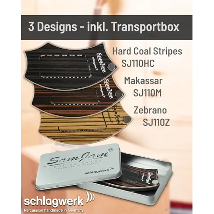 Schlagwerk SamJam Guitar Snare SJ110Z, Percussion für Klassik- und Westerngitarren, Zebrano Design, handmade in Germany – Bild 6