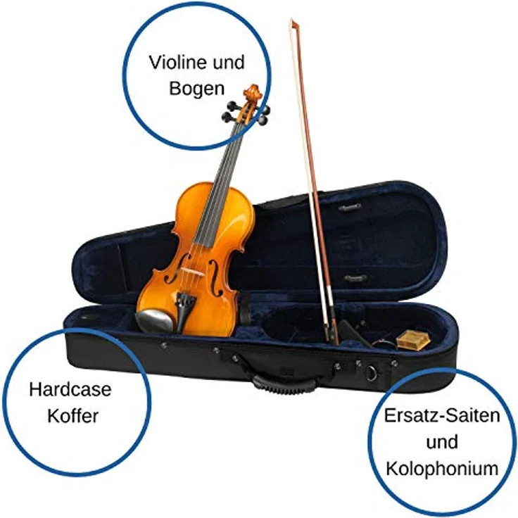 CASCHA 4/4 Violine Set mit Hardcase, vollmassive Geige für Anfänger mit Bogen, Kolophonium und Ersatz-Saiten, ideal für Jugendliche und Erwachsene – Bild 4