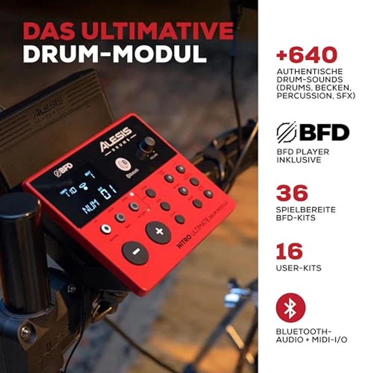 Alesis Nitro Ultimate Drum Kit, E-Drum Set mit 10" 2-Zonen Mesh Snare, Bluetooth Audio Streaming und 640+ Sounds – Bild 3