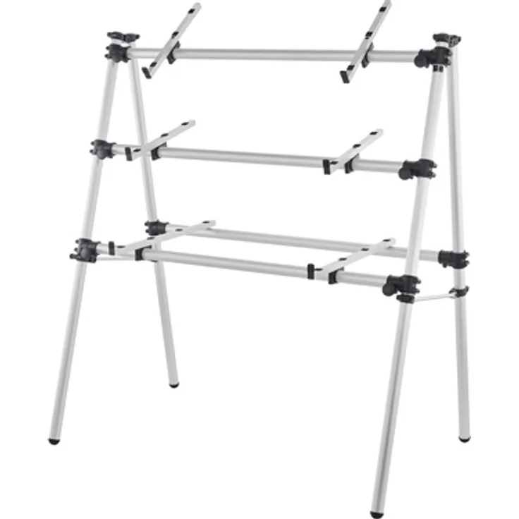Jaspers 3D-120S, Keyboard-Ständer aus silberfarbenem Aluminium, höhenverstellbar für 3 Keyboards, max. 140 cm hoch, klappbar, mit Handrädern