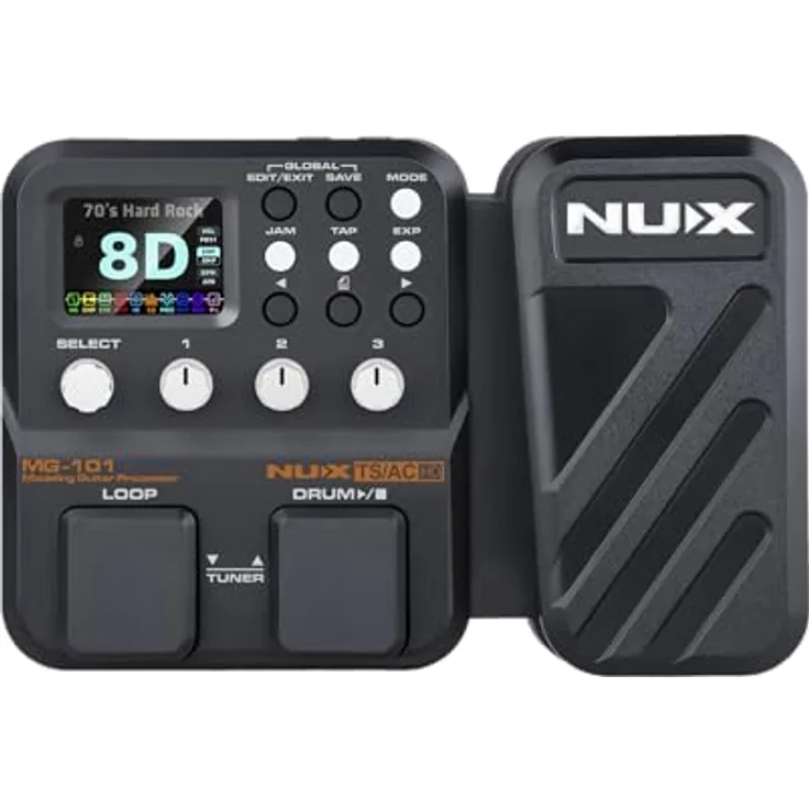 Nux MG-101, Gitarren-Multieffektpedal mit 25 Verstärkermodellen, 50 Effekten, USB-Aufnahmeschnittstelle und 2,4" Farb-LCD