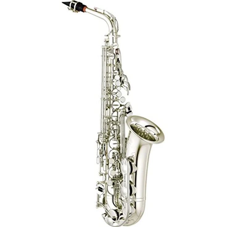 Yamaha YAS-280S Altsaxophon für Schüler, versilbert mit hoch F#-Klappe und verstellbarem Daumenhalter, inkl. tragbarem Koffer und Yamaha 4C Mundstück – Bild 1