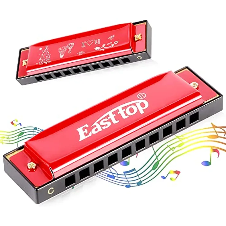 East top Blues Mundharmonika, diatonisch in Tonart C, 10 Löcher, 20 Töne, transportabel, rot, für Anfänger, Profis und als Geschenk
