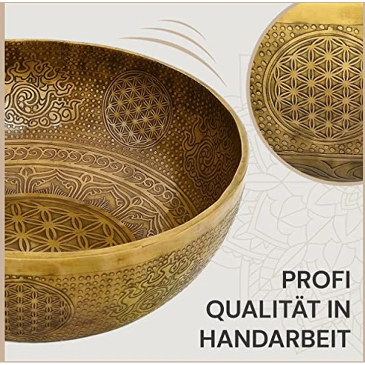 Avanda Tibetische Klangschale Blume des Lebens, Ø 35 cm, 4.000 Gramm, antike Oberfläche, traditionelle Handarbeit in Profi-Qualität für Yoga und Meditation – Bild 4