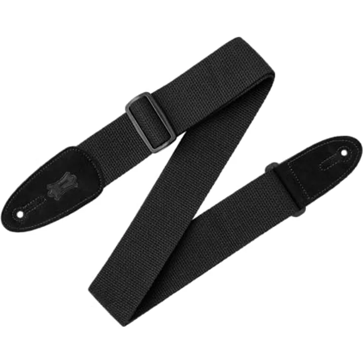 Levys Classic Cotton Strap 2" BK, Gitarrengurt aus Baumwolle mit Wildleder-Endstück, schwarz, verstellbar von 85 cm bis 155 cm