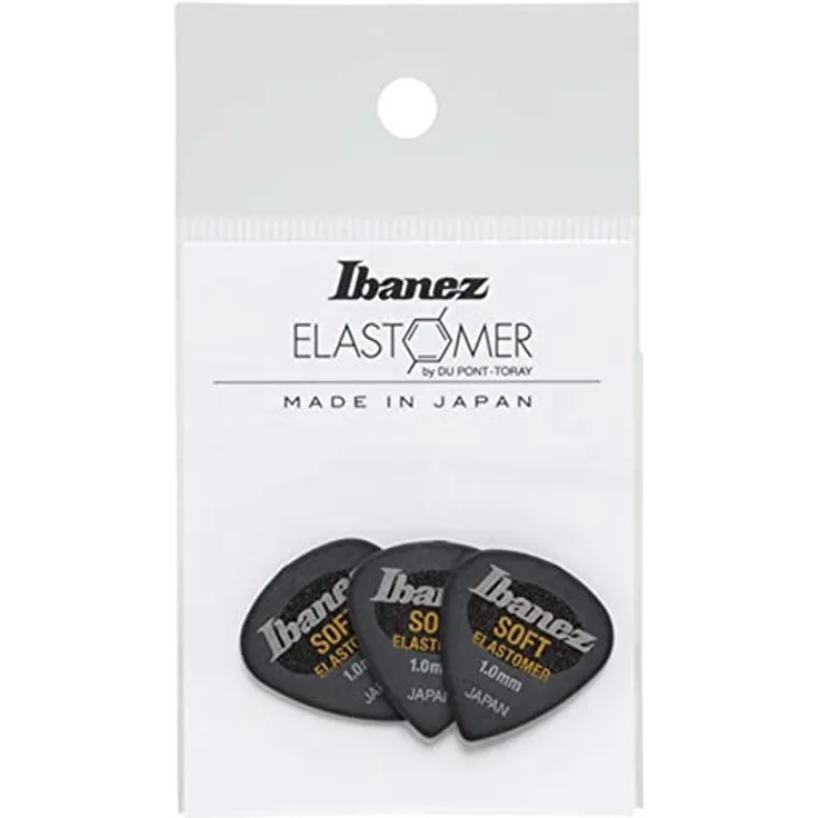Ibanez BEL16ST10S-HBK, Plektren-Set aus Elastomer Soft, Stärke 1,0 mm, Short Teardrop, Hazy Black, 3 Stück, made in Japan