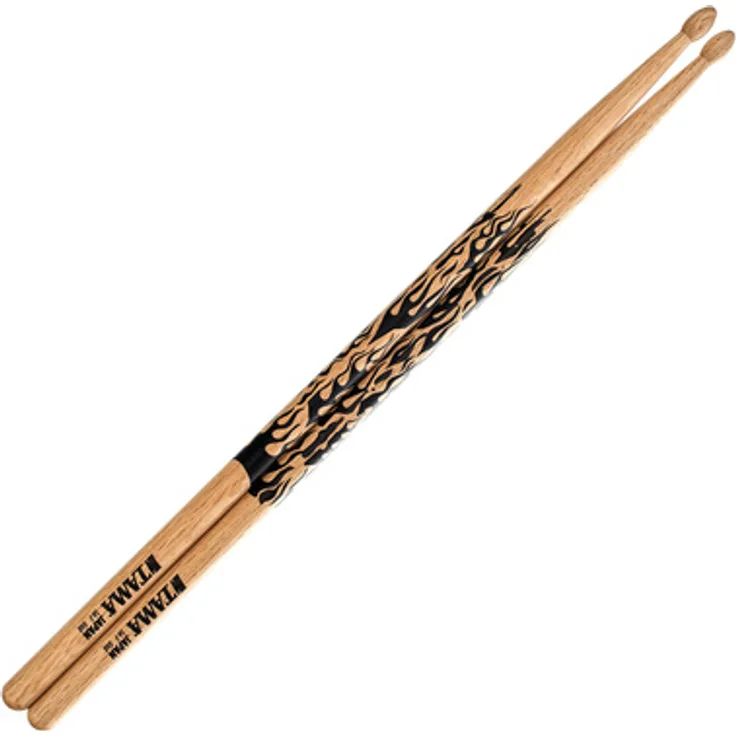 Tama 5A-F Oak Japanese Fire -NT, Schlagzeugstöcke aus japanischem Eichenholz mit Flammenaufdruck, 406mm lang, 14mm Durchmesser, lackiert