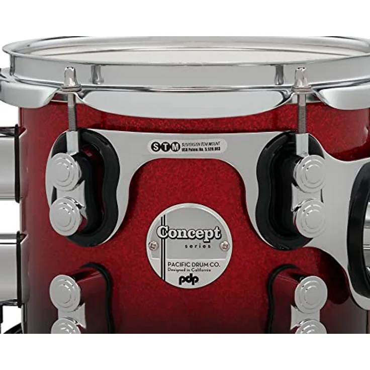 DW PDP CM7 Concept Maple, Schlagzeug-Set in Red to Black Sparkle Fade, 7-lagiges Ahornholz, Rock Version mit 22"x18" Bass Drum – Bild 6