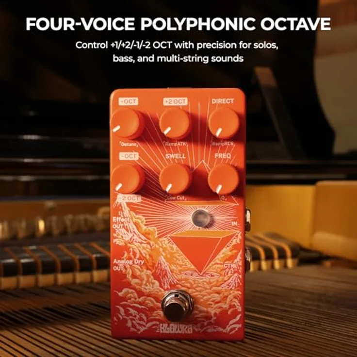 Klowra Verdict Polyphonic Octaver, Effektpedal für E-Gitarre mit polyphoner Oktav-Engine, USB-C, Dry-Ausgang und True/Buffered Bypass – Bild 2