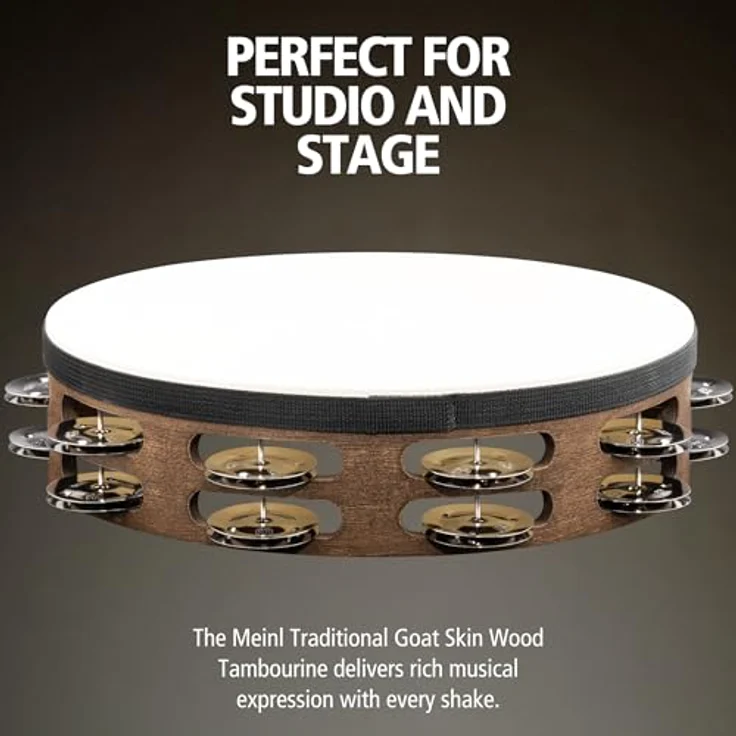 Meinl TAH2WB Head Tambourine, 10" Fellbezogenes Hand Tambourin aus Holz mit 16 Edelstahl-Schellen, Walnut Brown – Bild 2