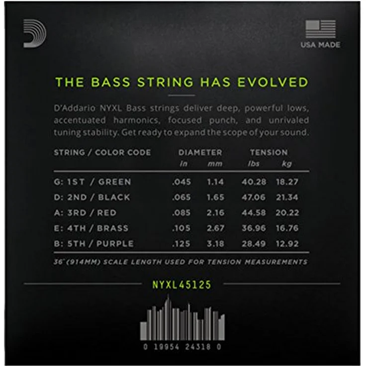 D'Addario NYXL45125 E Bass Gitarrensaiten, Nickel Wound, langlebig und stimmstabil, 45-125, für lange Mensur Bassgitarre – Bild 2
