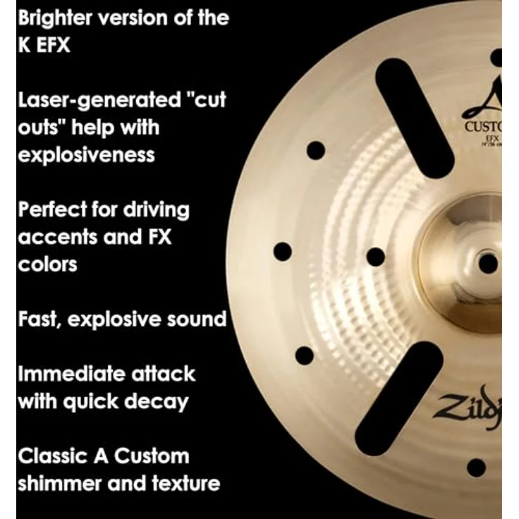 Zildjian A Custom Series - 14 Zoll EFX Crash Cymbal, einzigartiger trockener Sound mit lasergenerierten Ausschnitten, brillantes Finish – Bild 4