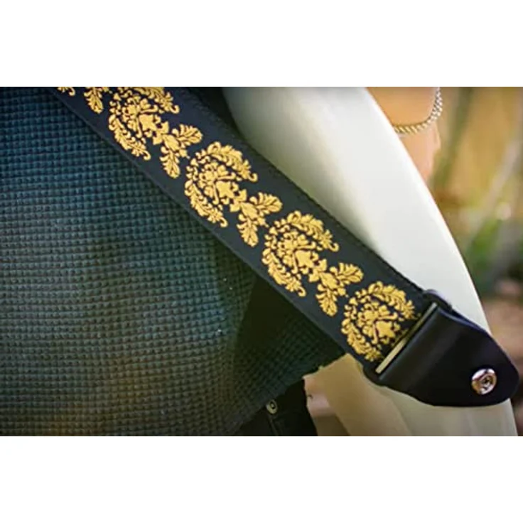 Ernie Ball Royal Crest Jacquard Strap, E-Gitarrengurt aus stabilem Polypropylen mit Leder-Enden, extra lange Ausführung 104-182 cm, Farbe Royal Crest – Bild 2