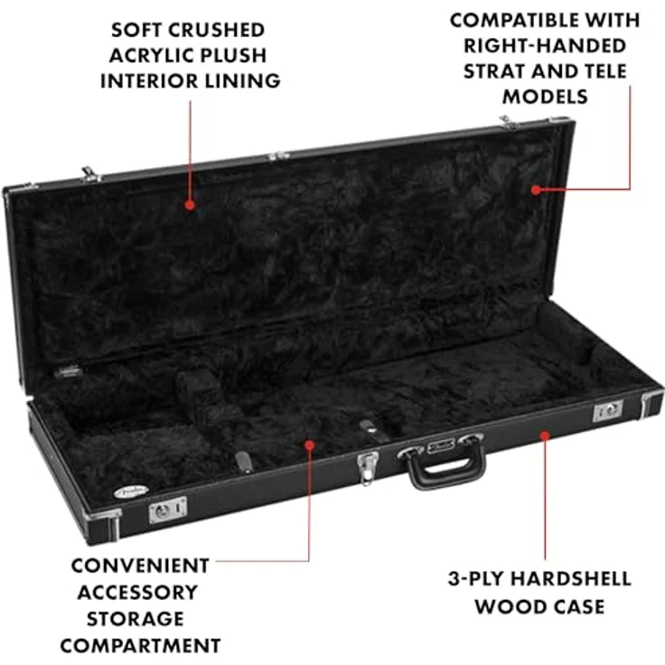 Fender CLSC SRS Case für Stratocaster und Telecaster, Gitarrenkoffer mit schwarz Plüsch-Innenfutter und Zubehörfach, Farbe Black – Bild 3