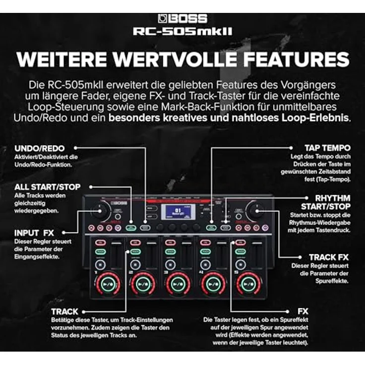 BOSS RC-505mkII Loop Station mit fünf simultanen Stereo-Phrasenspuren, integrierter Effektauswahl und robusten Fadern – Bild 5