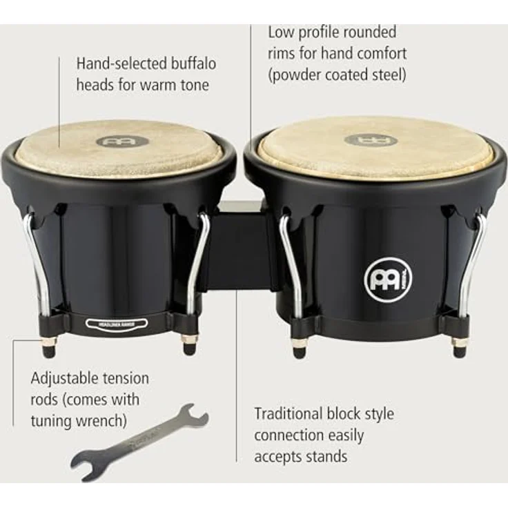 Meinl Bongo & Percussion Pack, HB50BK Journey Serie Bongos, Compact Foot Tambourine, Luis Conte Live Shaker, Classic Wood Claves – Bild 3
