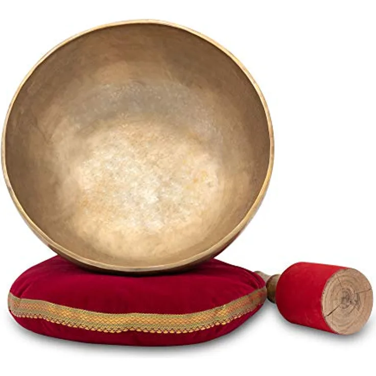 XDrum Omshanti Klangschale 30 cm, handgemacht in Indien, gold, 2800g, Komplett Set mit Kissen und Schlägel für Meditation und Therapie