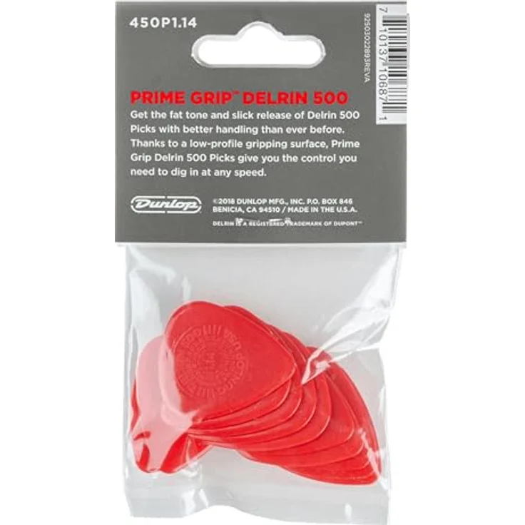 Dunlop Primegrip Delrin 500 Plektrum 1.14 mm, 12er Pack, Standardform für verbesserte Kontrolle – Bild 2