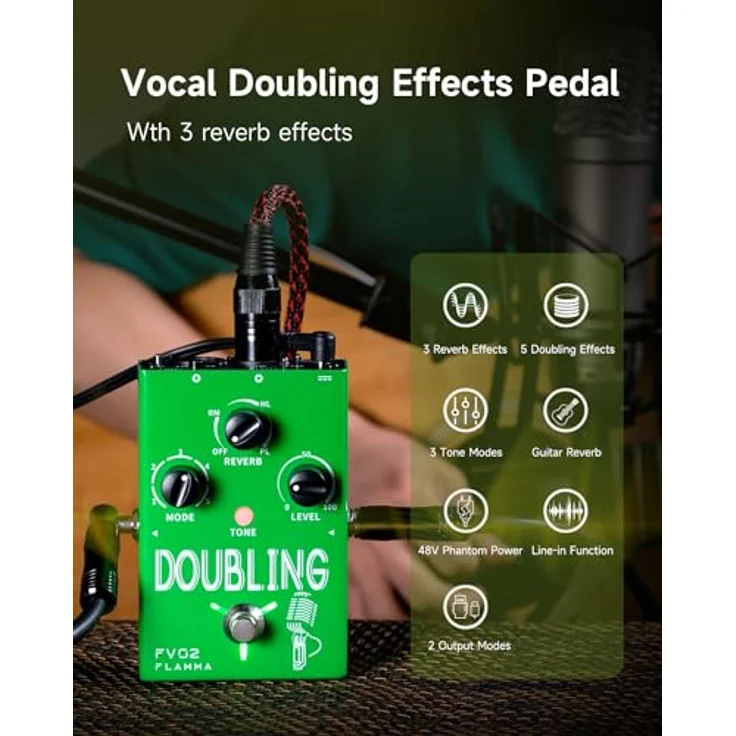 Flamma FV02 Vocal & Guitar FX, Effektprozessor für Gesang und Gitarre mit Reverb, Schwarz – Bild 2