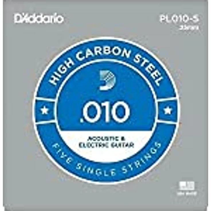 D'Addario Plain Steel Gitarrensaiten 5er-Pack, für Elektro- und Akustikgitarren, Stärke 0,010, hervorragender Klang – Bild 1