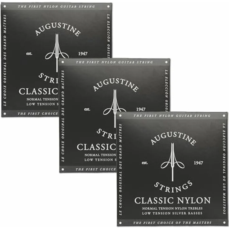 AUGUSTINE Gitarrensaiten 3er-Pack Klassisch Schwarz, schwache Saitenspannung, Nylon und versilberte Basssaiten – Bild 4