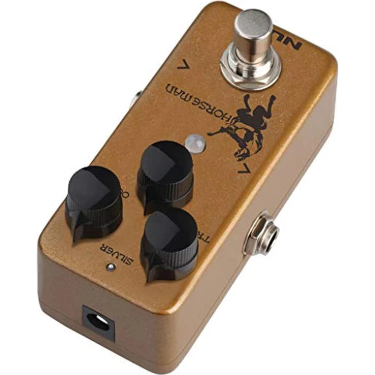 NUX Horseman NOD-1, Analog-Overdrive-Pedal in Gold/Silber mit 2 Modi, treble, gain und output Reglern, schwarzes Design, vollverzerrend – Bild 2