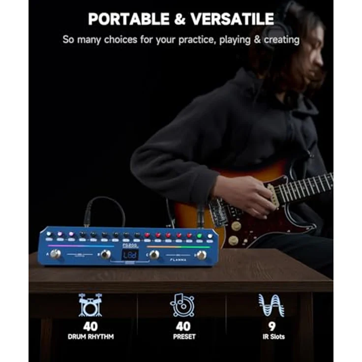 Flamma FG200 Effect Strip, Gitarren-Multieffekte mit 7 Effekt-Modulen, Bluetooth, integrierter Drum-Maschine und wiederaufladbarer Batterie – Bild 4