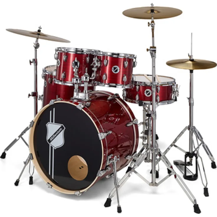 Millenium MX422 Standard Set RL, komplettes Schlagzeugset mit 9-lagigem Pappel-Birkenholzkessel, Finish: Red Lining, inklusive Bassdrum, Toms, Snare, Becken und Zubehör