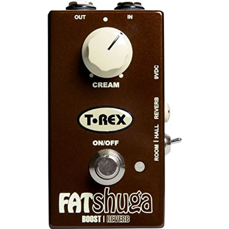 T-Rex Fat Shuga, Overdrive/Boost und Reverb Effektpedal mit warmem Röhrenoverdrive, Creme Regler, 9V Stromversorgung, kompakt, 70 x 50 x 115 mm, 218 g