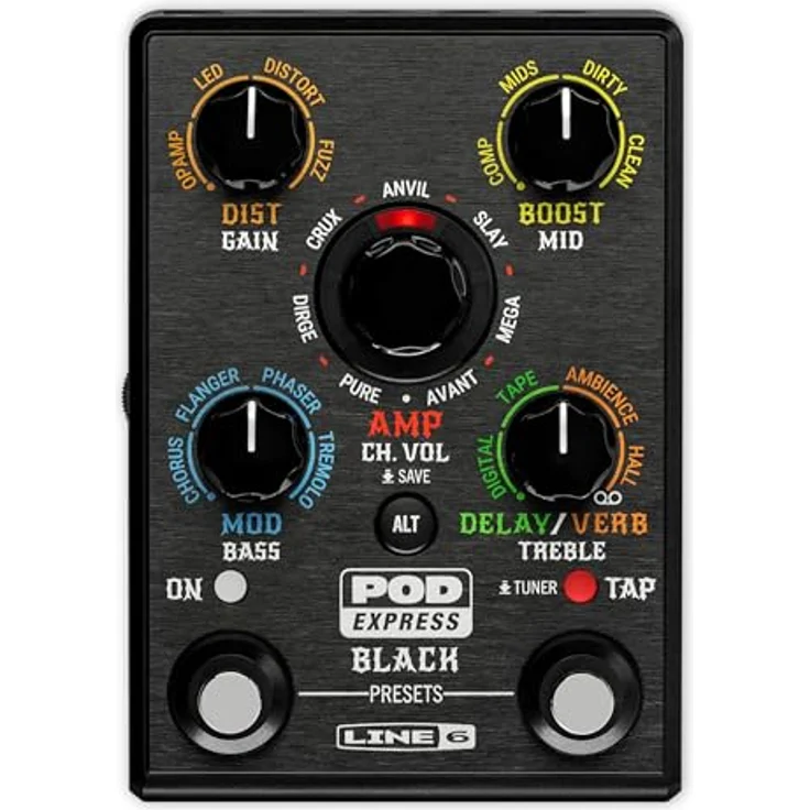 Line6 Pod Express, Gitarren-Multieffektpedal mit 7 Verstärkermodellen, 17 Effekten, USB-C Audiointerface, schwarz – Bild 1