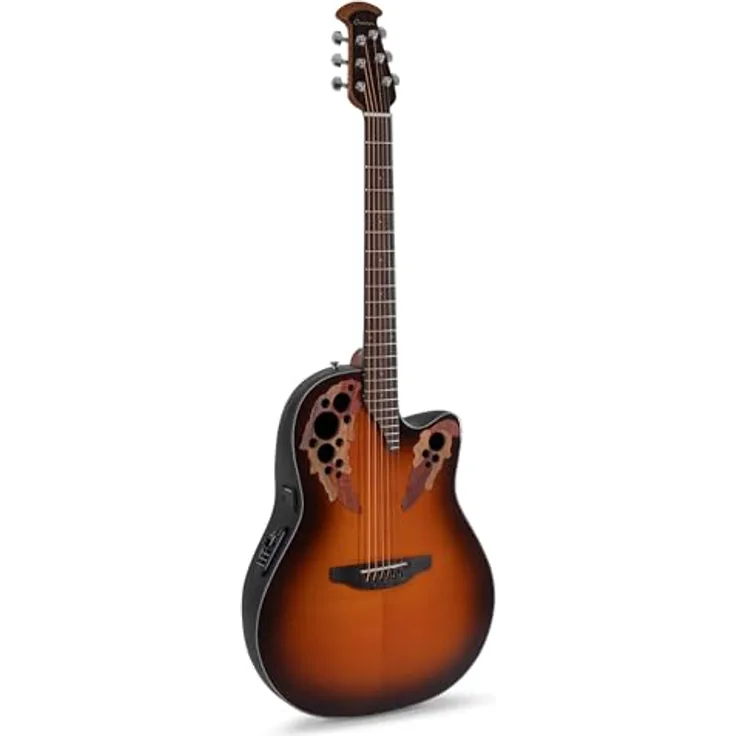 Ovation Celebrity Elite CE44-1-G, Westerngitarre mit massiver Fichtendecke, Sunburst Hochglanz, Lyrachord Mid-Depth Korpus, Ovation Slimline Pickup und OP-4BT Preamp mit Stimmgerät