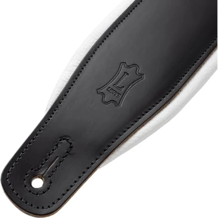 Levys Amped Leather Gitarrengurt, 3" gepolstert aus Vollnarbenleder, Schwarz/Weiß, verstellbar von 94 cm bis 130 cm – Bild 8