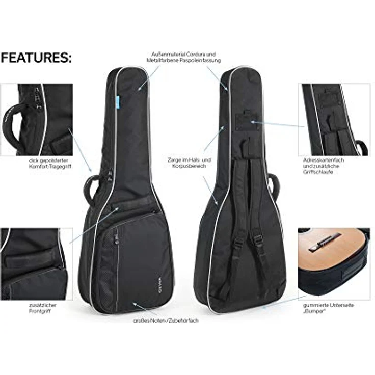 Gewa Economy Gigbag 1/2 für Konzertgitarre, 12mm Polsterung, blau, mit großen Zubehörfach und Rucksackgurten – Bild 2